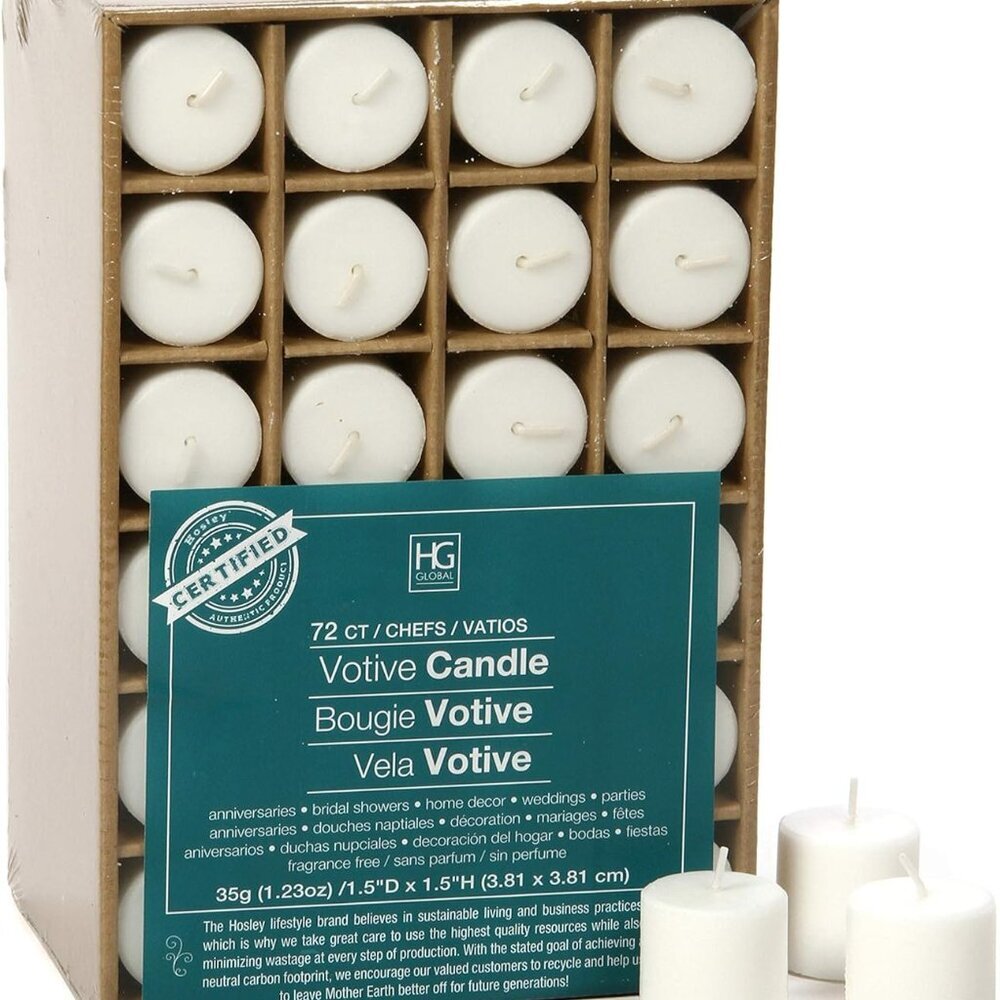 Unscented White Votive Candles, 72-Pack – Clean-Burning, Long-Lasting 10-12 Hour